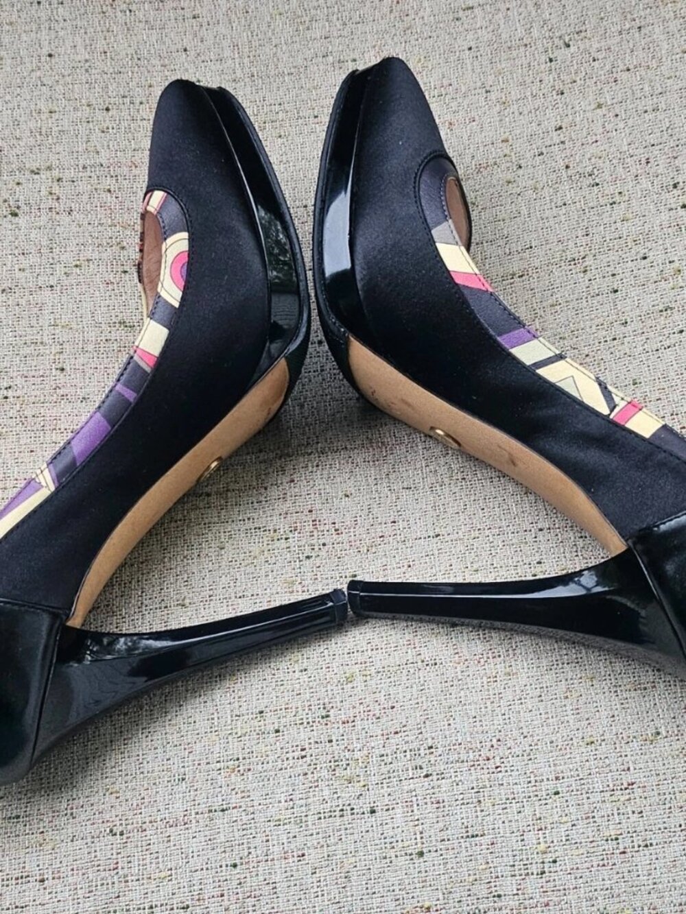 Emilio Pucci Women Heel Sandal Pump Black Satin Shoe Size 37.5 Made in Italy - Picture 9 of 12